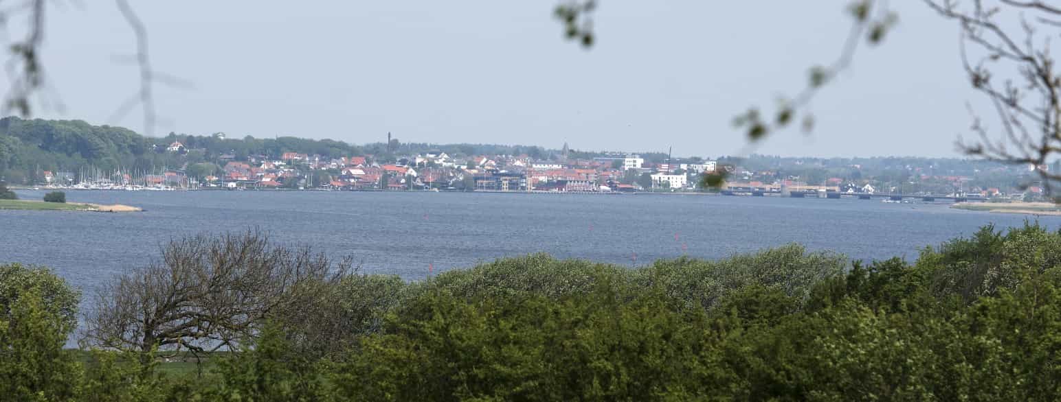 Udsigt over Mariager Fjord med Hadsund i horisonten