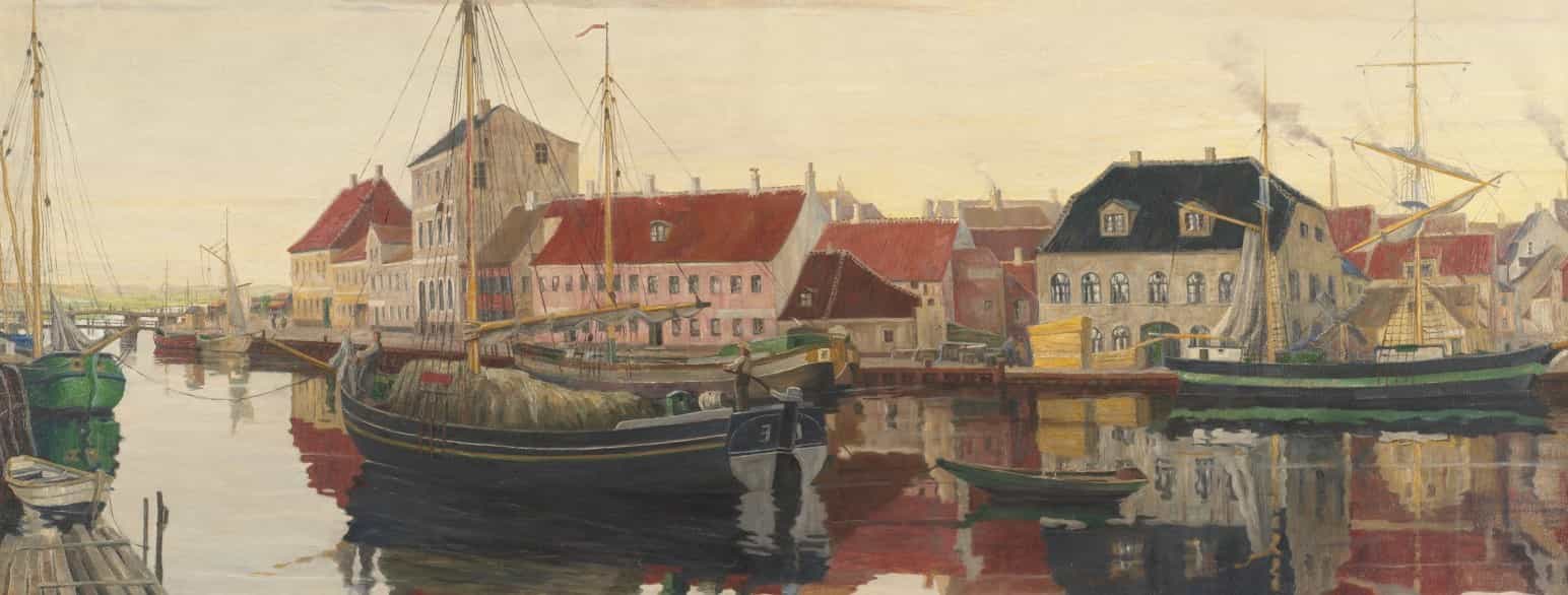 Johan Rohdes maleri af Randers havn, 1906