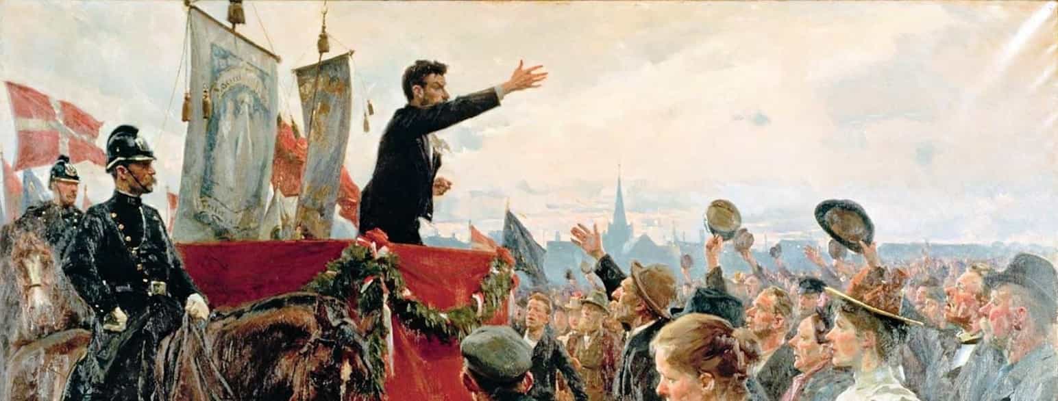Udsnit af "En agitator på Nørre Fælled" (1889)