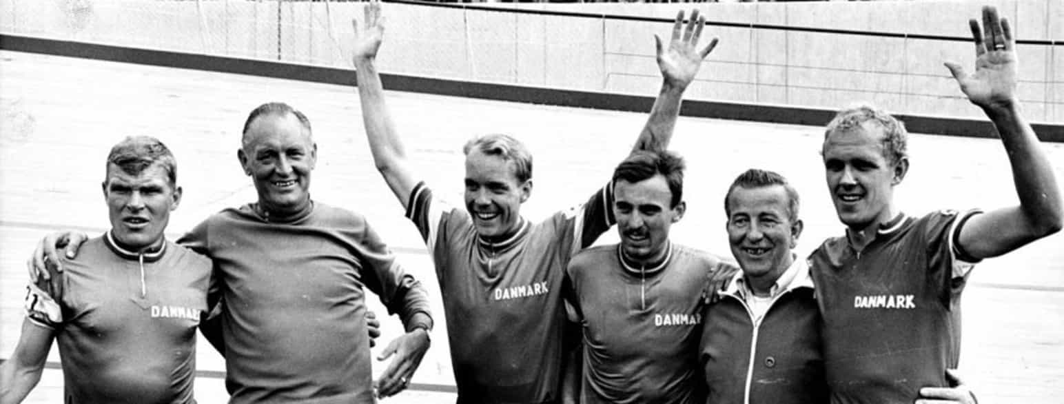 Mogens Frey, Per Lyngemark, Reno Olsen, Gunnar Asmussen og deres trænere ved OL i 1968