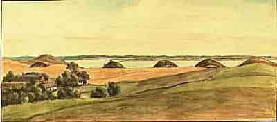 Højrække ved Arresø i Nordsjælland. Akvarel af A.P. Madsen, 1887.