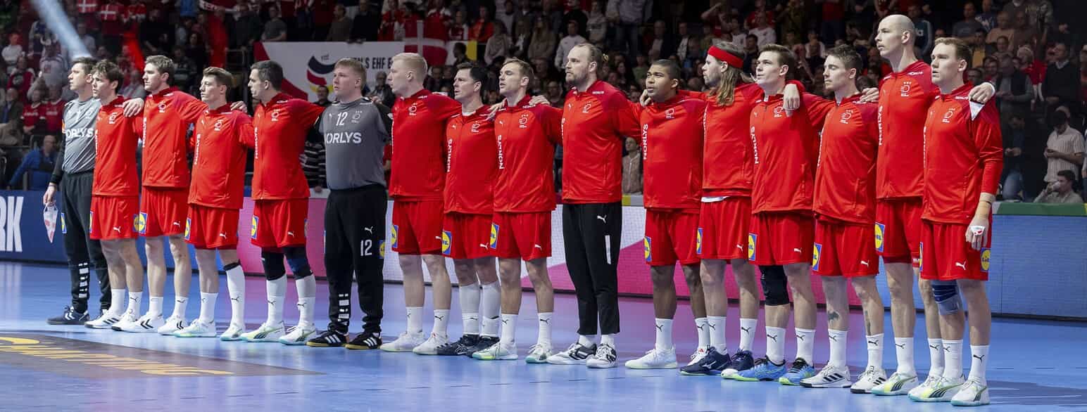 De danske spillere før kampen mod Tjekkiet den 11. januar 2024